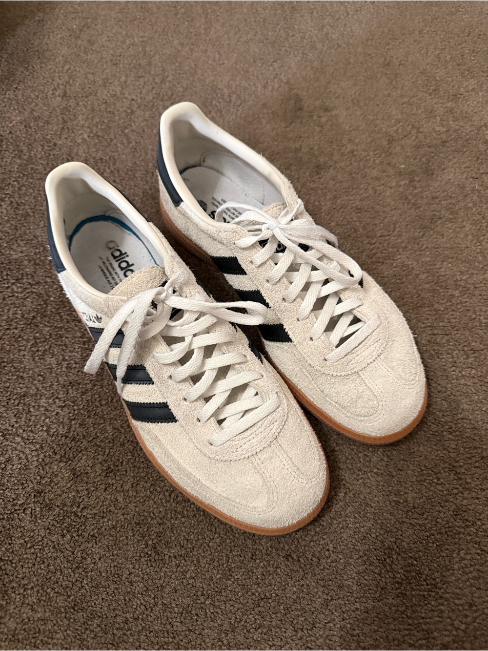Adidas women’s Beige Suede Gazelle Sneakers with Black Stripes